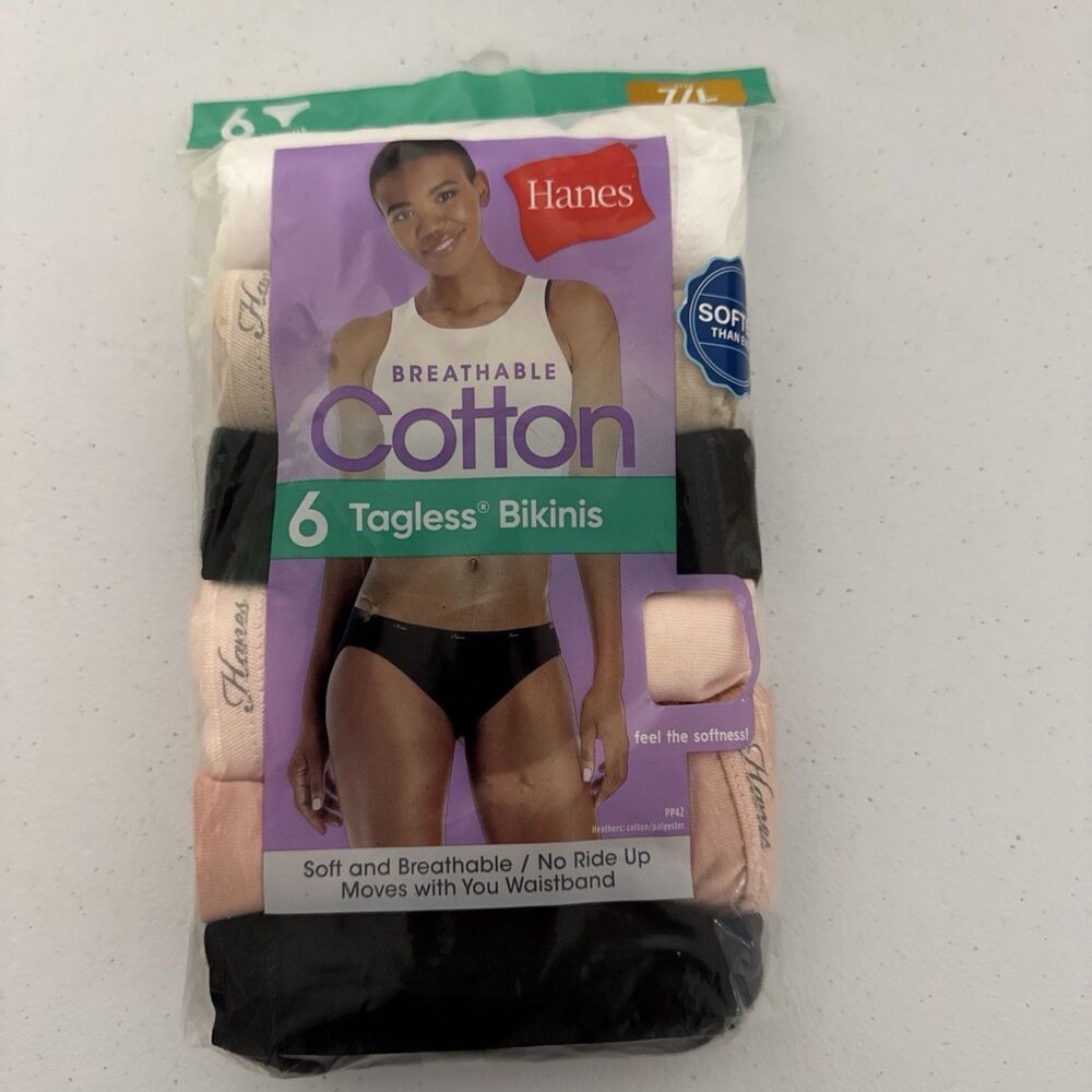 Hanes Womens 6 Cotton Multicolor Bikinis Panties Size 7-New 12 14